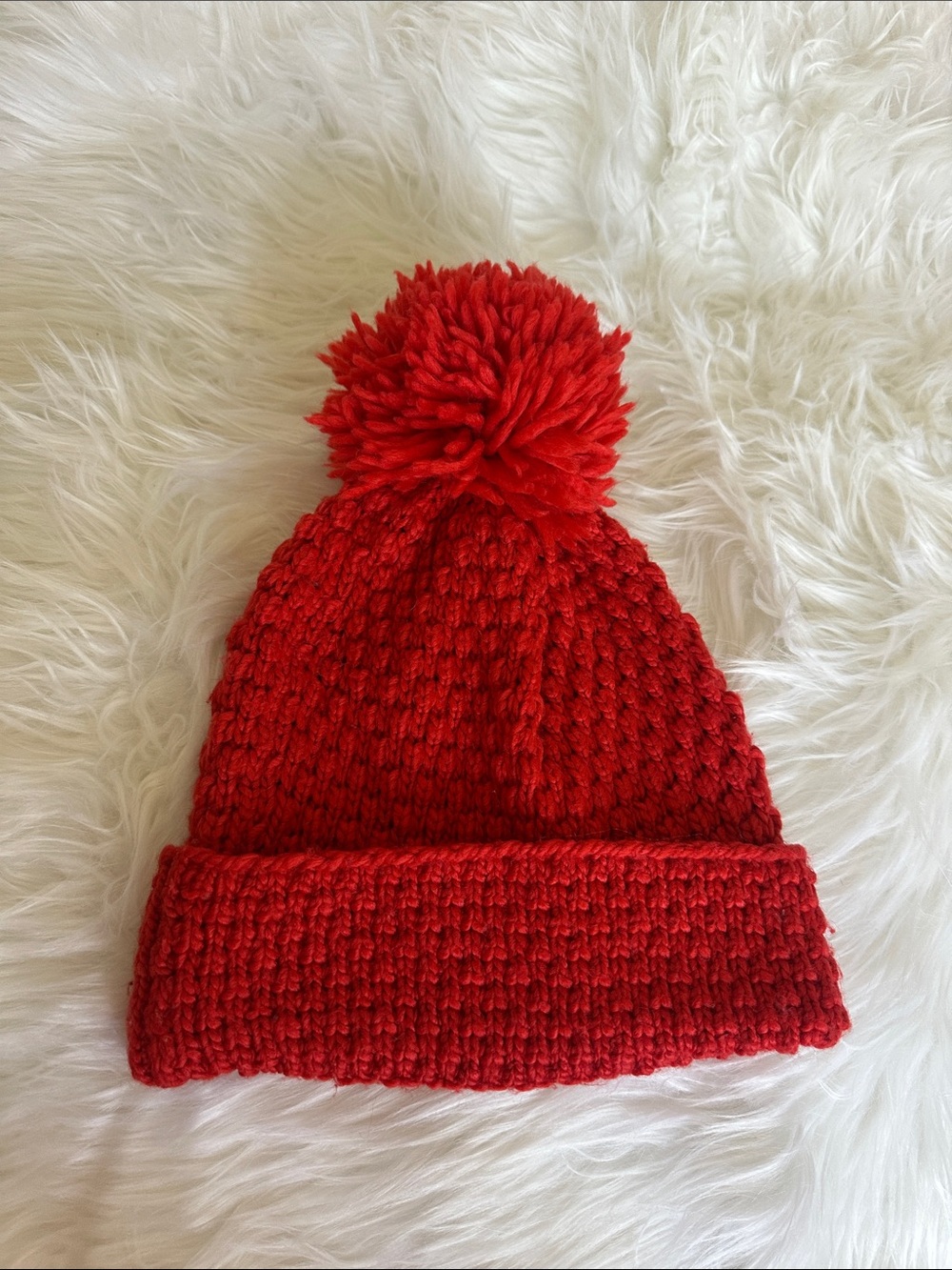 GAP Red Pom-Pom Knit Beanie One Size